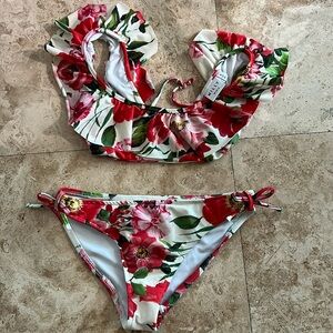 Milly minis floral rose rufflr bikini swimsuit girls size 8